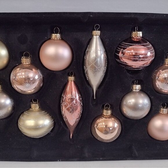 Jo-Ann Holiday 24 Piece Set Rose Gold Glass Bulbs Christmas Ornaments Sparkly - Picture 3 of 6